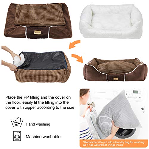 BingoPaw Cama para Perros Grandes, Colchoneta para Perro Desmontable y Lavable a Máquina,93.5 x 76 x 20cm Cómoda Sofá para Mascotas con Suave Cojín Extraíble, Color Marrón