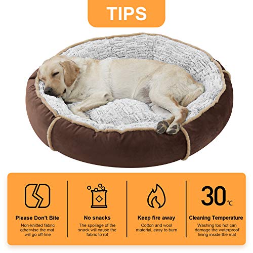 BingoPaw Cama Perro Grande, 85 x 18cm Cama Redonda de Felpa para Mascotas, Sofá para Perros Cálida y Cómoda, con Suave Cojín Desmontable, Colchón Perro Impermeable y Lavable, Color Marrón