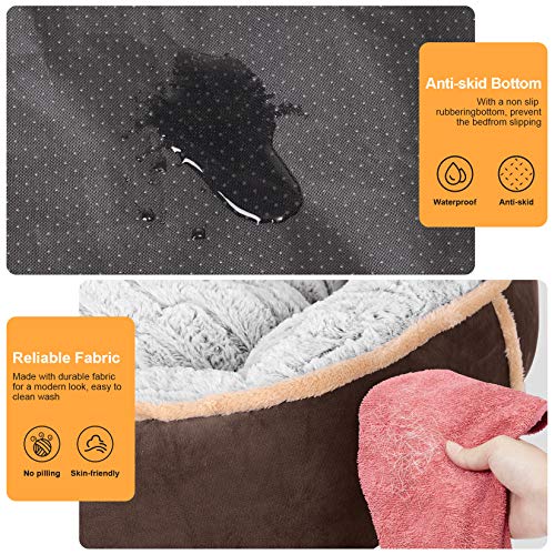 BingoPaw Cama Perro Grande, 85 x 18cm Cama Redonda de Felpa para Mascotas, Sofá para Perros Cálida y Cómoda, con Suave Cojín Desmontable, Colchón Perro Impermeable y Lavable, Color Marrón