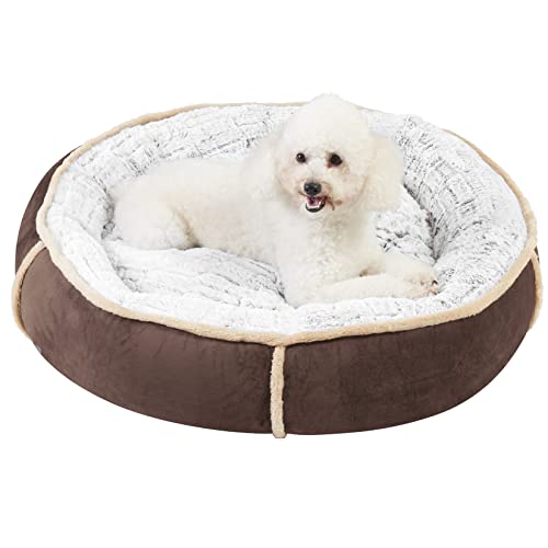 BingoPaw Cama Perro Grande, 85 x 18cm Cama Redonda de Felpa para Mascotas, Sofá para Perros Cálida y Cómoda, con Suave Cojín Desmontable, Colchón Perro Impermeable y Lavable, Color Marrón