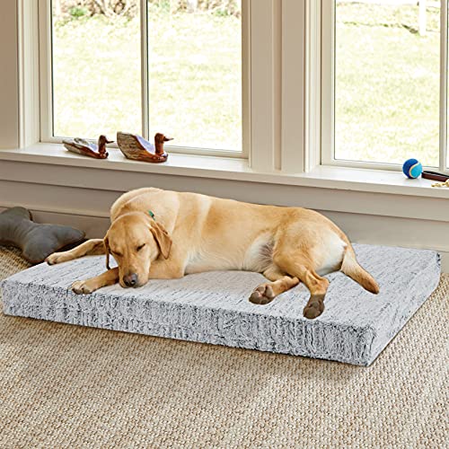 BingoPaw Cama Perro Grande Desenfundable,Cama para Perros Grandes Ortopedica 135x100x12cm Camas Perros XXXL Colchon Perro Antideslizante con Funda de Pelo Suave Impermeable Lavable Gris