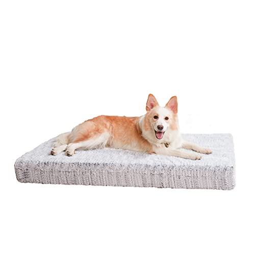 BingoPaw Cama Perro Grande Desenfundable,Cama para Perros Grandes Ortopedica 135x100x12cm Camas Perros XXXL Colchon Perro Antideslizante con Funda de Pelo Suave Impermeable Lavable Gris