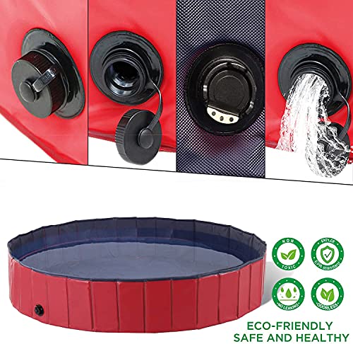 BingoPaw Piscina Perros Grandes, Piscina para Perros Plegable XXL Bañera Infantil PVC Antideslizante y Resistente al Desgaste con válvura para Interior Exterior 160x30 cm Color Rojo