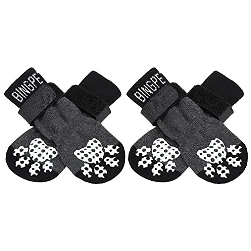 BINGPET 2 pares de calcetines antideslizantes para perros con diseño de huellas de pies antideslizantes para el control de tracción de perros cachorros