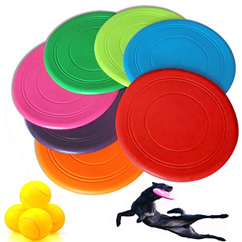 Binjor 10Pcs Interactivos Perros Frisbee de Goma Multicolor Disco Volador de Silicona Tenis vocal para mascotas Dientes molares resistentes a la mordedura para Adiestramiento de Perros Juguetes