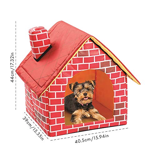 Bireegoo 1 caseta portátil para perros pequeños de ladrillo rojo, casa para mascotas, cachorros, gatos, caseta para perros, casa cálida y suave (39 x 40,5 x 44 cm)