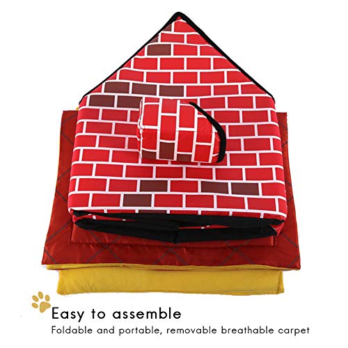 Bireegoo 1 caseta portátil para perros pequeños de ladrillo rojo, casa para mascotas, cachorros, gatos, caseta para perros, casa cálida y suave (39 x 40,5 x 44 cm)