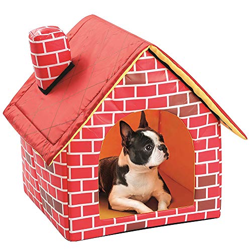 Bireegoo 1 caseta portátil para perros pequeños de ladrillo rojo, casa para mascotas, cachorros, gatos, caseta para perros, casa cálida y suave (39 x 40,5 x 44 cm)