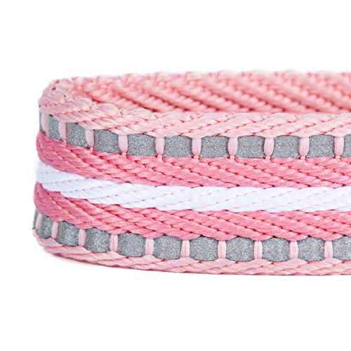 Blueberry Pet 3M Reflective Multi-Colored Stripe Pink and White Dog Collar, Small, Neck 30cm-40cm, Adjustable Collars for Dogs