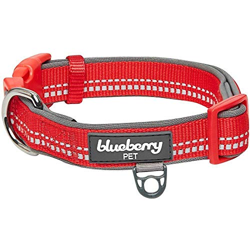 Blueberry Pet Collar de perro acolchado de color pastel suave y cómodo, 3 m, color rojo, mediano, cuello 37 cm - 50 cm, collares ajustables para perros