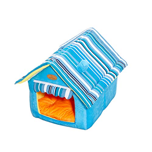 BOENTA Caseta Perro Interior Cueva Gato Interior Casa De Mascotas Portátil Cama De Perro De Peluche Cama del Perro De Lujo Cama del Perro Blue,Small