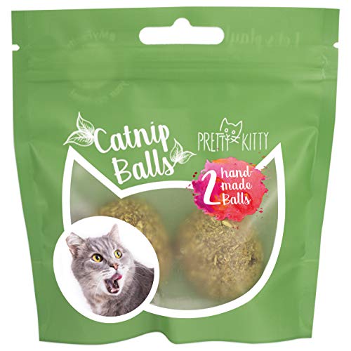 Bola de hierba gatera para jugar: 2x juguete de hierba gatera premium para gatos de menta gatuna seca – Fascinante juguete de gatos con menta gatuna – Juguete gato – Bola catnip gato PRETTY KITTY