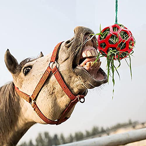 Bola de regalo para caballos, juguete de alimentación para heno, bola de alimentador de cabra, juguete de alimentación colgante para caballos, cabra, ovejas alivian el estrés (rojo)