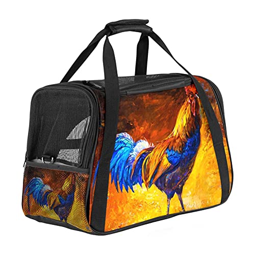 Bolsa de Transporte para Mascotas Pintura Color Gallo Transportadora para Gato Bolsa de Viaje para Mascotas Plegable de Transporte en Tren Auto Avión 43x26x30 cm