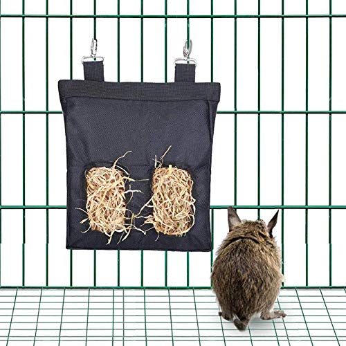 Bolsa Heno, Comedero de Heno de Cuy Comedero de Heno para Mascotas Bolsa de Heno de Conejo Comedero de Heno de Cuy para Conejos, Cobayas, Chinchillas o Animales Pequeños (2 Aberturas, Negro)