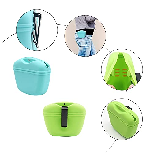 Bolsa Premios Perro, 2 Pcs Bolsa de Comida para Perros de Silicona con Clip y Cierre Magnético, Bolsas de golosinas para Perros,Ideal para Entrenamiento de Perros, Verde Azul