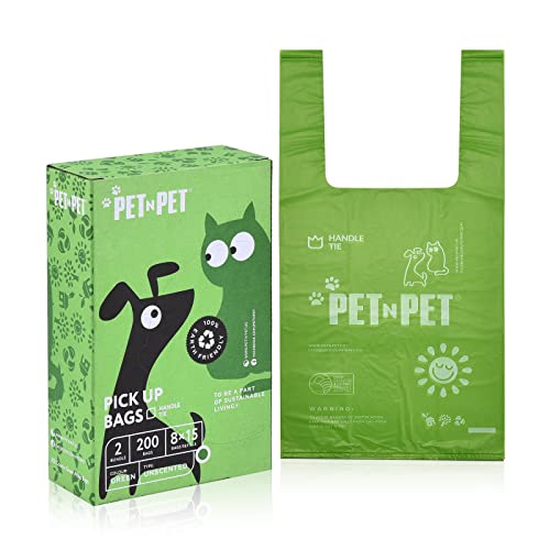 Bolsas para caca de perro PET N PET con asas fáciles de atar, sin perfume, bolsas de basura para perros de 8 x 15 pulgadas a prueba de fugas, fácil dispensación