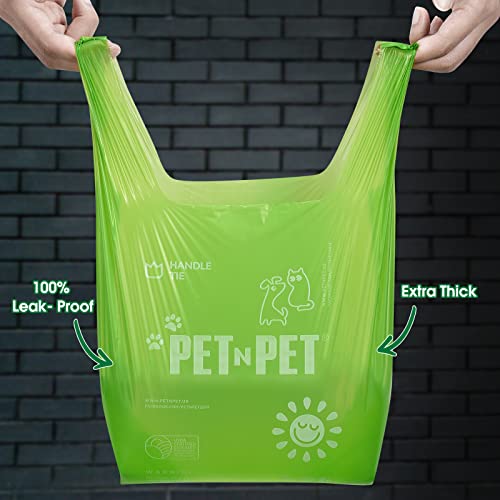 Bolsas para caca de perro PET N PET con asas fáciles de atar, sin perfume, bolsas de basura para perros de 8 x 15 pulgadas a prueba de fugas, fácil dispensación