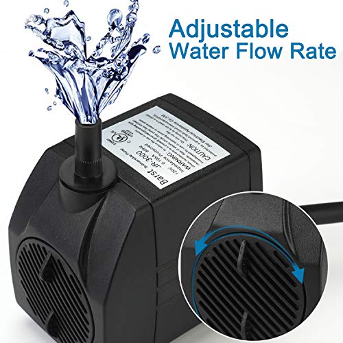 Bomba de agua sumergible BARST 800GPH (3000 L/H, 60 W, 15 pies), ultra silenciosa bomba de acuario para fuentes, piscina, pecera, estanque, hidropónica, estatua con 4 ventosas Srtong, 3 boquillas