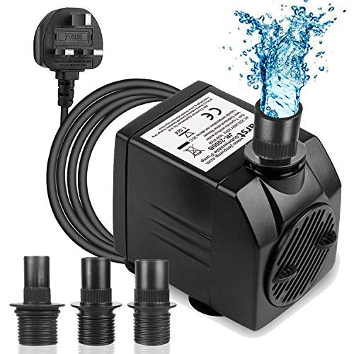 Bomba de agua sumergible BARST 800GPH (3000 L/H, 60 W, 15 pies), ultra silenciosa bomba de acuario para fuentes, piscina, pecera, estanque, hidropónica, estatua con 4 ventosas Srtong, 3 boquillas