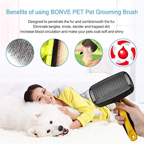 Bonve Pet Cepillo Perros Gatos, Peine para Perros Gatos y Mascotas Remover y Quitar Pelo con Púas de Acero Inoxidable Reduce 95% de Pelo Suelto Cómodo Seguro Durable para Desenredar a Mascotas