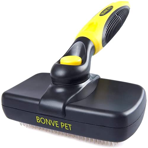 Bonve Pet Cepillo Perros Gatos, Peine para Perros Gatos y Mascotas Remover y Quitar Pelo con Púas de Acero Inoxidable Reduce 95% de Pelo Suelto Cómodo Seguro Durable para Desenredar a Mascotas