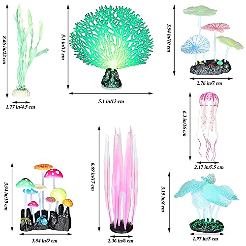 Bopfimer Algas luminosas, anémona de mar, coral de imitación, medusas, hoja de loto, hongos para acuario pecera decoración luminosa