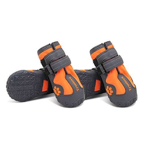 Botas Impermeables para Perros Medianos a Grandes Invierno Cálido Lluvia Nieve Protectores de Patas para Mascotas Antideslizantes al Aire Libre para Labrador Husky,Orange,2