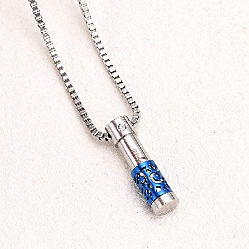 Botella de perfume Cremaiton Joyas para cenizas - Medallón colgante de acero inoxidable Recuerdo Collares de urna conmemorativa para humanos / mascotas-Plata con azul