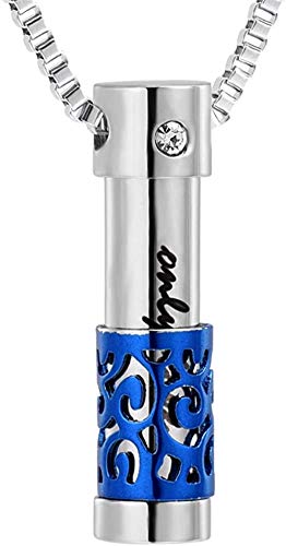 Botella de perfume Cremaiton Joyas para cenizas - Medallón colgante de acero inoxidable Recuerdo Collares de urna conmemorativa para humanos / mascotas-Plata con azul