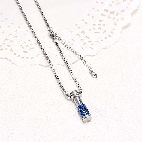 Botella de perfume Cremaiton Joyas para cenizas - Medallón colgante de acero inoxidable Recuerdo Collares de urna conmemorativa para humanos / mascotas-Plata con azul