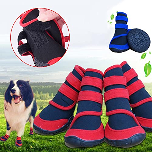 Botines para Perros Invierno Lluvia Nieve Impermeable Goma Antideslizante Zapatos con Correas Ajustables Cachorros Calzado Cómodo Transpirable,Red,Medium