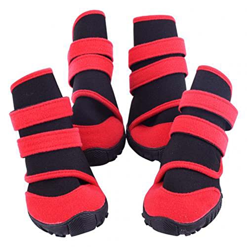 Botines para Perros Invierno Lluvia Nieve Impermeable Goma Antideslizante Zapatos con Correas Ajustables Cachorros Calzado Cómodo Transpirable,Red,Medium