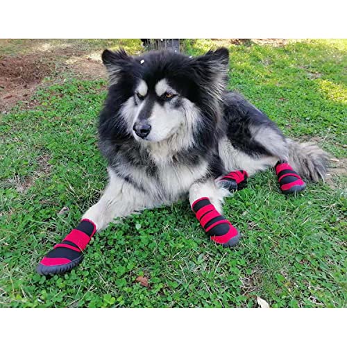 Botines para Perros Invierno Lluvia Nieve Impermeable Goma Antideslizante Zapatos con Correas Ajustables Cachorros Calzado Cómodo Transpirable,Red,Medium