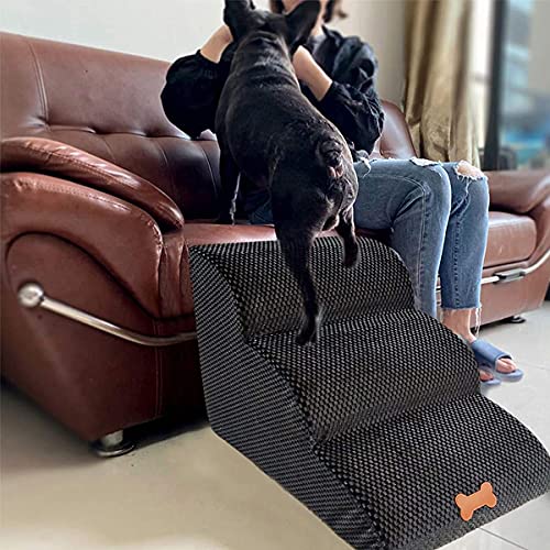 Bounabay Escalera de 3 peldaños para mascotas, perros y gatos, con funda de felpa, escalera para perros pequeños, Teddy, escalera de esponja, 60 x 42 x 39 cm (A)