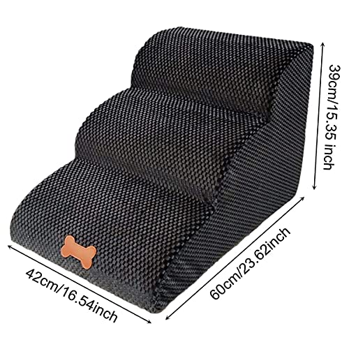 Bounabay Escalera de 3 peldaños para mascotas, perros y gatos, con funda de felpa, escalera para perros pequeños, Teddy, escalera de esponja, 60 x 42 x 39 cm (A)