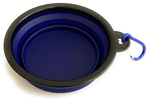 Bowl Plegable para Perros y Gatos - Comedero para Mascotas - Recipiente Portátil para Viajes - Cuenco de Agua Portable con Gancho de Metal Fácil de Llevar - Comedero y Bebedero (Azul)