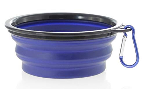 Bowl Plegable para Perros y Gatos - Comedero para Mascotas - Recipiente Portátil para Viajes - Cuenco de Agua Portable con Gancho de Metal Fácil de Llevar - Comedero y Bebedero (Azul)