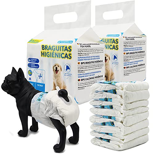 BPS 16 Pcs Pañal para Perro Sanitarios Mascotas Desechables Hembra Cachorro ​Entrenamiento Súper Absorbente Braguita Higiénica 5 Tamaños Elegir (XL) BPS-2185 * 2