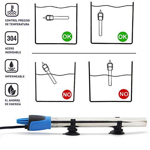 BPS Calentador Acuario Sumergible 100W para Tanque de Pescados Acero Inoxidable 25cm con 2 Ventosas BPS-6085