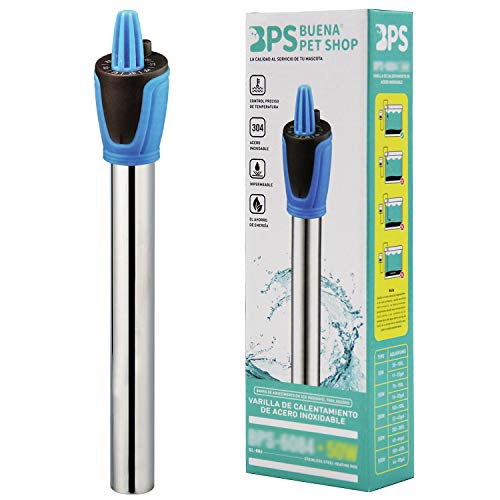 BPS Calentador Acuario Sumergible 100W para Tanque de Pescados Acero Inoxidable 25cm con 2 Ventosas BPS-6085