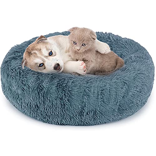 BPS Cama para Perro Gato Suave Manta Colchoneta Antiestres Redonda con Felpa Suave de Pelo Lavable Tamaños S/M/L (S, Azul) BPS-1673AZ-S