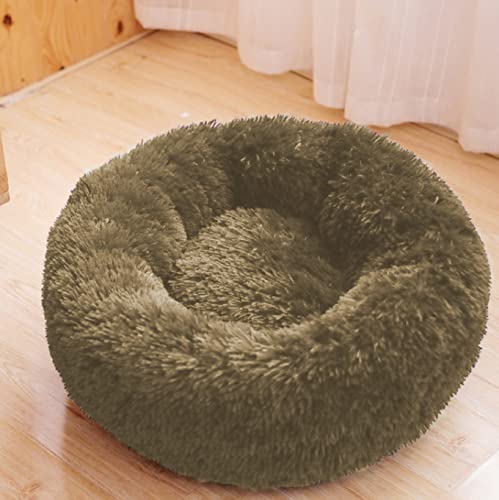 BRAVO HOME Cama redonda para perros y gatos pequeños, con felpa suave, 50 x 20 cm de diámetro, para perros y gatos pequeños, talla S, marrón claro