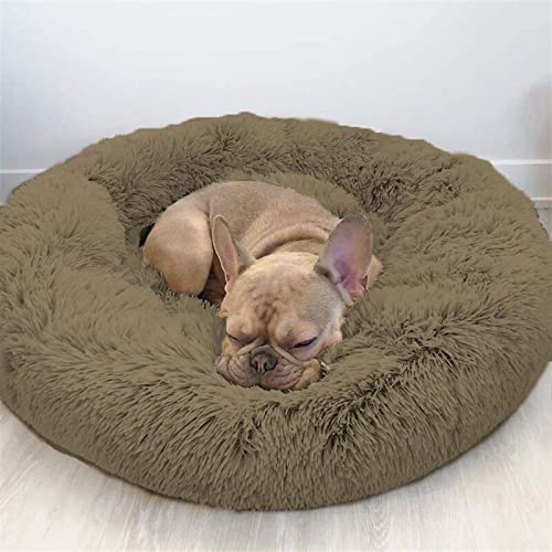 BRAVO HOME Cama redonda para perros y gatos pequeños, con felpa suave, 50 x 20 cm de diámetro, para perros y gatos pequeños, talla S, marrón claro