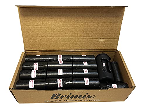 BRIMIX 450 BOLSAS PARA EXCREMENTOS DE PERRO CON DISPENSADOR PORTABOLSAS. 30 rollos x 15 bolsas/rollo. Para recoger la caca de su perro o heces de las mascotas. Poop bags desechables (NEGRA)