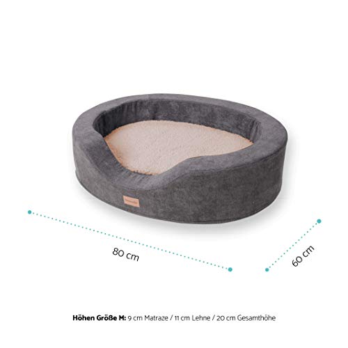 brunolie Lotte Cama para Perros Ovalada Beige, Lavable, ortopédica y Antideslizante, Cama para Perros Agradable con Espuma de Memoria Transpirable, Tamaño M 80 x 60 cm