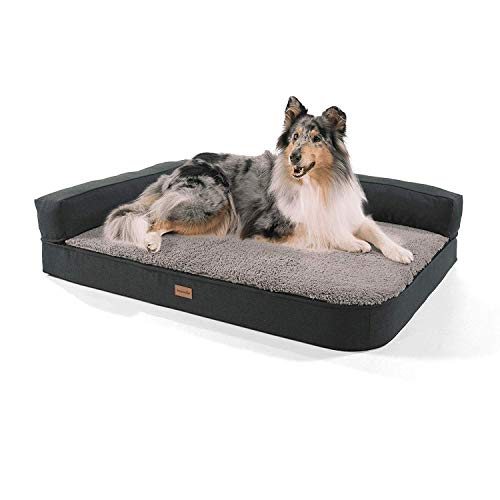 brunolie Odin Sofá para Perros Grande Gris, Lavable, ortopédico y Antideslizante, Cama para Perros con Bordes extraíbles, Tamaño L (120 x 80 x 12 cm)