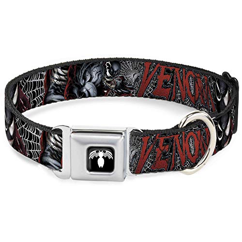 Buckle Down 15-26" Venom Acción Pose/Capital Castigo Carátula/Web Negro/Blanco/Rojo Collar de Perro, Grande