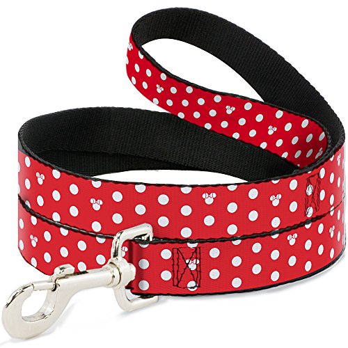 Buckle Down Amplia 1,5 "" Minnie ratón Lunares/Mini Silueta Rojo/Blanco Perro Correa, 4 '