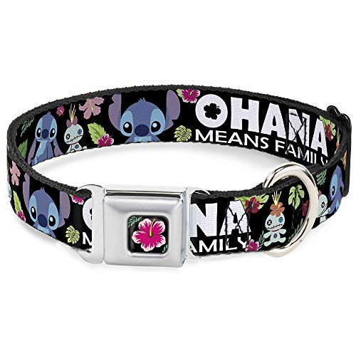 Buckle Down dc-wdy339-m Dyer Lilo y Stitch Hibisco Flores Full Color Negro/Rosa Collar de Perro, mediano/11 – 17 "